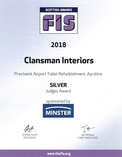 Clansman Interiors FIS Awards 2018 Silver certificate