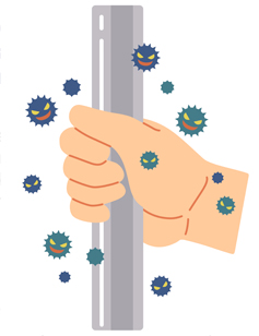 drawing of hand holding door handle surrounded by germs - anti-bacterial door handles